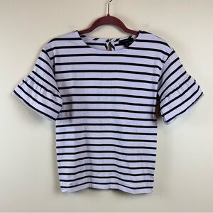 J.CREW Purple & Navy Ruffle Sleeve Striped Top
